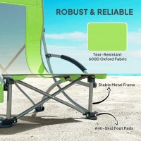 Outsunny Set of 2 Folding Beach Chair, Low Camping Chair with Mesh Back, Carry Bag and Cup Holder for Garden Outdoor Picnic Festival Travel, Green(m-7)
