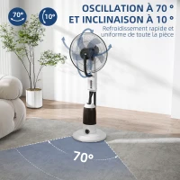 HOMCOM Ventilateur brumisateur 90 W 120 cm avec oscillation à 70°, 3 vitesses, réservoir d'eau de 2,8L et roulettes, blanc(m-6)