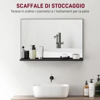 kleankin Specchio Bagno da Parete con Mensola Design Moderno e Multiuso, 60x12x40 cm, Nero(m-5)