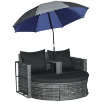 Outsunny Ensemble de salon de jardin 2 pièces en résine tressée - canapé 2 places avec coussins + parasol + repose-pieds - gris(m-10)