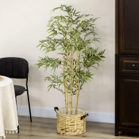HOMCOM Bambù in Vaso Artificiale Alto 150cm per Interno ed Esterno, Verde(m-2)