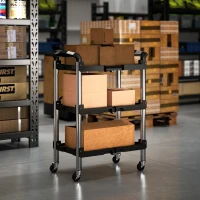 HOMCOM Werkzeug-Trolley, klappbarer 3-stufiger Werkzeugwagen, Kunststoff, Stahl, Schwarz(m-9)