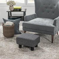 HOMCOM Fußhocker, Sitzhocker mit leinenartigem Stoffbezug, Schaumstoff-Füllung, Kunststoffbeine, für verschiedene Räume, Grau(m-2)