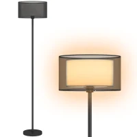 HOMCOM Floor Lamp for Living Room, Modern Standing Lamp with Double Layer Shade & Foot Switch, Minimalist Tall Pole Lampshade for Bedroom, Office, Black(m-10)