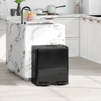 HOMCOM 40L Dual Compartment Stainless Steel Bin, with Deodoriser Holders - Glossy Black(m-2)