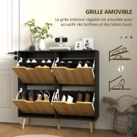 HOMCOM Meuble à chaussures 4 abattants 16 paires avec étagère réglable pieds en bois de pin 95 x 26 x 95 cm naturel(m-6)