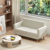 HOMCOM Sofá de 2 Lugares Estofado em Linho Sintético com Apoio para os Braços e Pés de Madeira Sofá Pequeno 138,5x70x75 cm Creme(m-8)