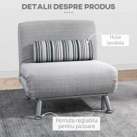 HOMCOM Fotoliu Extensibil Gri cu Perna cu Dungi(m-7)