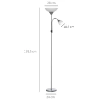 HOMCOM LED Floor Lamp for Living Room, 180cm Tall Standing Lamp, Mother and Child Uplighter with Adjustable Gooseneck, Silver Tone(m-3)
