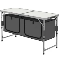 Outsunny 4ft Folding Camping Cupboard Kitchen, Height Adjustable Aluminium Camping Table with Storage, Lightweight Picnic Table for Outdoor Garden BBQ Party(m-11)