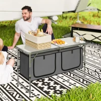 Outsunny Tavolino da Campeggio Picnic con Base per Cibi e Bevande Altezza Regolabile Pieghevole Alluminio, Legno 120x47x55/62/68cm(m-2)