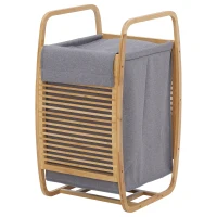 HOMCOM Panier à linge en bambou avec couvercle et poignées grand capacité pour chambre à coucher balcon salle de bain et buanderie 38,5 x 46,5 x 75 cm bois naturel et gris(m-10)