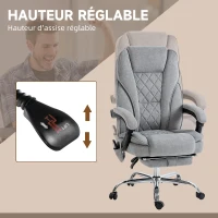 Vinsetto Fauteuil de bureau massant et chauffant hauteur réglable dossier inclinable télécommande repose-pieds rétractable gris(m-5)