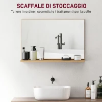 kleankin Specchio Bagno da Parete con Mensola Design Moderno e Multiuso, 60x12x40 cm, Legno(m-5)