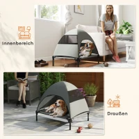 PawHut Leżanka dla Psa na Zewnątrz z Daszkiem, Podwyższone Łóżko dla Psów Średniej Wielkości, 76 x 61 x 71cm, Jasnoszary(m-7)