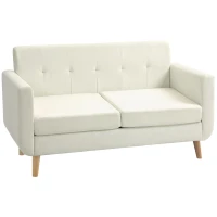 HOMCOM Sofá de 2 Lugares Estofado em Linho Sintético com Apoio para os Braços e Pés de Madeira Sofá Pequeno 138,5x70x75 cm Creme(m-10)