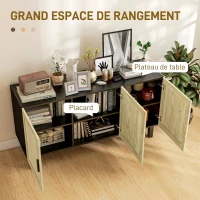 HOMCOM Meuble de rangement avec placards à portes effet cannage, étagères réglables, 136 x 41 x 70 cm, noir et bois naturel(m-4)