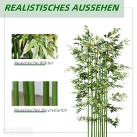 HOMCOM Künstlicher Bambus, Kunstpflanze, Dekopflanze, echtes Aussehen, pflegeleicht, für den Hausgebrauch, 180 cm hoch, Grün(m-4)