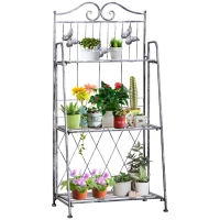 Outsunny 3 Tier Plant Stand Indoor Outdoor, Metal Plant Shelf Flower Display Rack for Potted Plants Garden Balcony Decor, 44 x 25 x 96 cm(m-10)