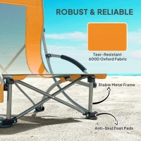 Outsunny Set of 2 Folding Beach Chair, Low Camping Chair with Mesh Back, Carry Bag and Cup Holder for Garden Outdoor Picnic Festival Travel, Orange(m-7)