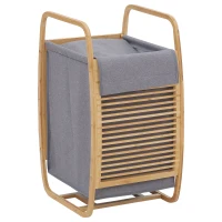 HOMCOM Panier à linge en bambou avec couvercle et poignées grand capacité pour chambre à coucher balcon salle de bain et buanderie 38,5 x 46,5 x 75 cm bois naturel et gris(m-1)