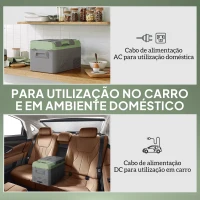 Outsunny Geleira Portátil Elétrica 17,5L -20℃ a +20 ℃ 12V/24V Mini Geleira com Rodas Compressor e Ecrã LED Tátil 61x34x32,4 cm Cinza e Verde(m-5)