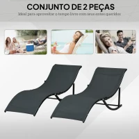 Outsunny 2 espreguiçadeiras dobráveis ergonômicas em forma de S com estrutura de alumínio Textilene para piscina terraço jardim 165x61x63 cm Preto(m-7)