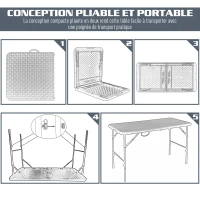 Outsunny Table pliante table de camping pliable table de jardin dim. 120L x 60l x 74H cm métal époxy HDPE noir(m-6)