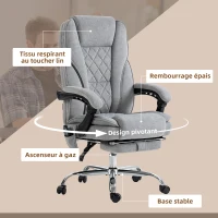 Vinsetto Fauteuil de bureau massant et chauffant hauteur réglable dossier inclinable télécommande repose-pieds rétractable gris(m-7)
