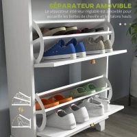 HOMCOM Meuble chaussure entrée étroit avec tiroirs à portes abattants et étagère réglable, 60 x 23,5 x 98,5 cm, blanc(m-6)