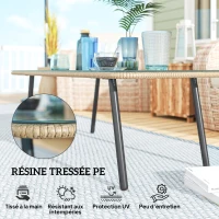 Outsunny Table basse de jardin avec plateau verre trempé 5 mm, table d'appoint pour extérieur, cadre en acier, effet bois naturel(m-4)