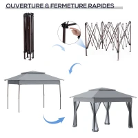 Outsunny Tonnelle Barnum de Jardin Pop-up Pliant 3,25L x 3,25l x 2,65H m Acier Polyester imperméabilisé Anti UV moustiquaires + Sac de Transport multicolore(m-7)