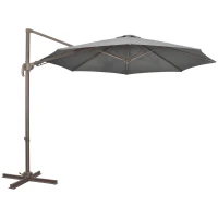 Outsunny 3(m) Cantilever Parasol 360° Rotation Roma Umbrella Hanging Sun Shade with Aluminium Frame, Tilt Crank, 8 Ribs and Cross Base, Dark Grey(m-11)