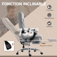 Vinsetto Fauteuil de bureau massant et chauffant hauteur réglable dossier inclinable télécommande repose-pieds rétractable gris(m-6)