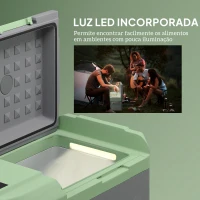 Outsunny Geleira Portátil Elétrica 17,5L -20℃ a +20 ℃ 12V/24V Mini Geleira com Rodas Compressor e Ecrã LED Tátil 61x34x32,4 cm Cinza e Verde(m-7)