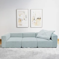 Sofa 800013, 3-Sitzer Garnitur, rechteckig, 3er Couch, 301 x 108 x 69 cm (BxTxH), Hellgrau(m-2)