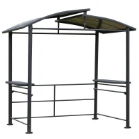 Outsunny Grillpavillon mit Flammschutzdach, BBQ-Pavillon mit 2 Ablagen Stahl PC Dunkelgrau, 240 x 150 x 230 cm(m-1)