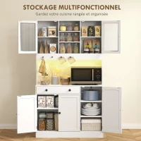 HOMCOM Meuble de rangement avec éclairage LED, placards et tiroir, portes vitrées, télécommande inclus, blanc(m-5)