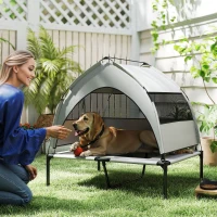 PawHut Portable Elevated Dog Bed with Removable Canopy, Cooling Raised Pet Cot for Medium Large Dogs, 92 x 75 x 89 cm(m-2)