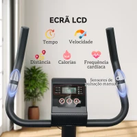SPORTNOW Bicicleta Estática com 8 Níveis de Resistência Magnética Sensor de Frequência Assento Ajustável Ecrã LCD 88x50,5x131,5 cm Preto(m-6)