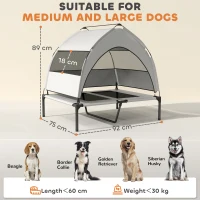 PawHut Portable Elevated Dog Bed with Removable Canopy, Cooling Raised Pet Cot for Medium Large Dogs, 92 x 75 x 89 cm(m-3)