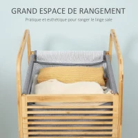 HOMCOM Panier à linge en bambou avec couvercle et poignées grand capacité pour chambre à coucher balcon salle de bain et buanderie 38,5 x 46,5 x 75 cm bois naturel et gris(m-4)