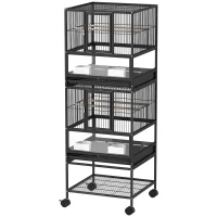 PawHut Gaiola para Pássaros de 2 Níveis com Rodas Painéis Acrílicos Comedouros Prateleira Bandejas Amovíveis  48x46x134,5 cm Preto(m-11)