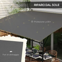 Outsunny Pergola Gazebo con 12 Fori di Drenaggio, in Metallo e Poliestere, 400x296x200/262 cm, Grigio Scuro(m-5)