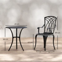 Outsunny 3 Pieces Garden Dining Set for 2, Cast Aluminium Outdoor Dining Set with 2 Armchairs and Round Dining Table with Parasol Hole, Garden Furniture Set, Brown(m-3)