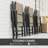 Outsunny Seven-Piece Steel Outdoor Dining Set, with Parasol Hole - Khaki(m-4)