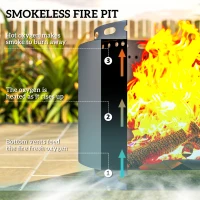 Outsunny Smokeless Fire Pit, 48.5cm Portable Wood Burning Firepit with Poker for Garden Camping Bonfire Party, Metal, Dark Grey(m-4)