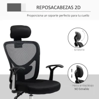 Vinsetto Silla de Escritorio Giratoria Silla de Oficina con Altura Ajustable Respaldo Reclinable Reposacabezas Regulable y Soporte Lumbar Tapizado en Malla Transpirable Negro(m-7)