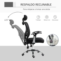 Vinsetto Silla de Escritorio Giratoria Silla de Oficina con Altura Ajustable Respaldo Reclinable Reposacabezas Regulable y Soporte Lumbar Tapizado en Malla Transpirable Negro(m-5)