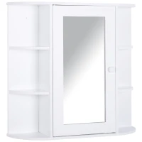 HOMCOM Armario de Baño con Espejo Mueble Colgante de Aseo con 1 Puerta 2 Estantes Interiores y 6 Estantes Laterales para Salón Cocina Dormitorio 66x17x63 cm Blanco(m-1)
